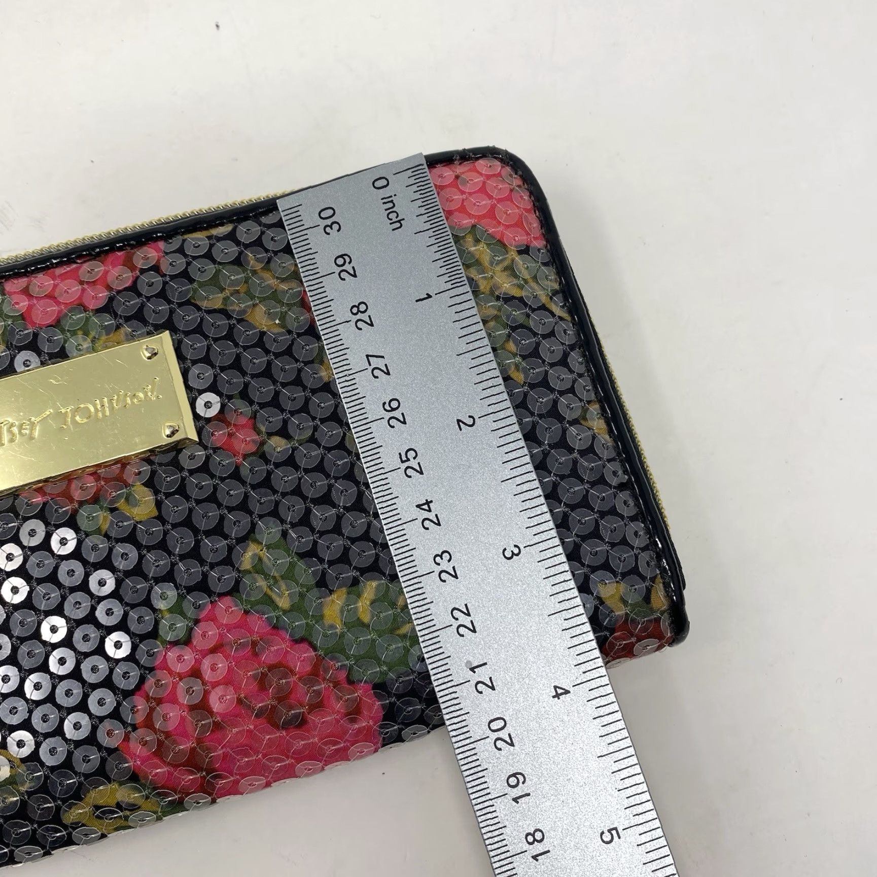 Betsey Johnson BETSEY JOHNSON Wallet Rose Floral Clear Sequin Zip Around Black Multicolor Pattern Floral Zip-Around Women Boys Girls Mens? Size ONE SIZE - 6 Thumbnail