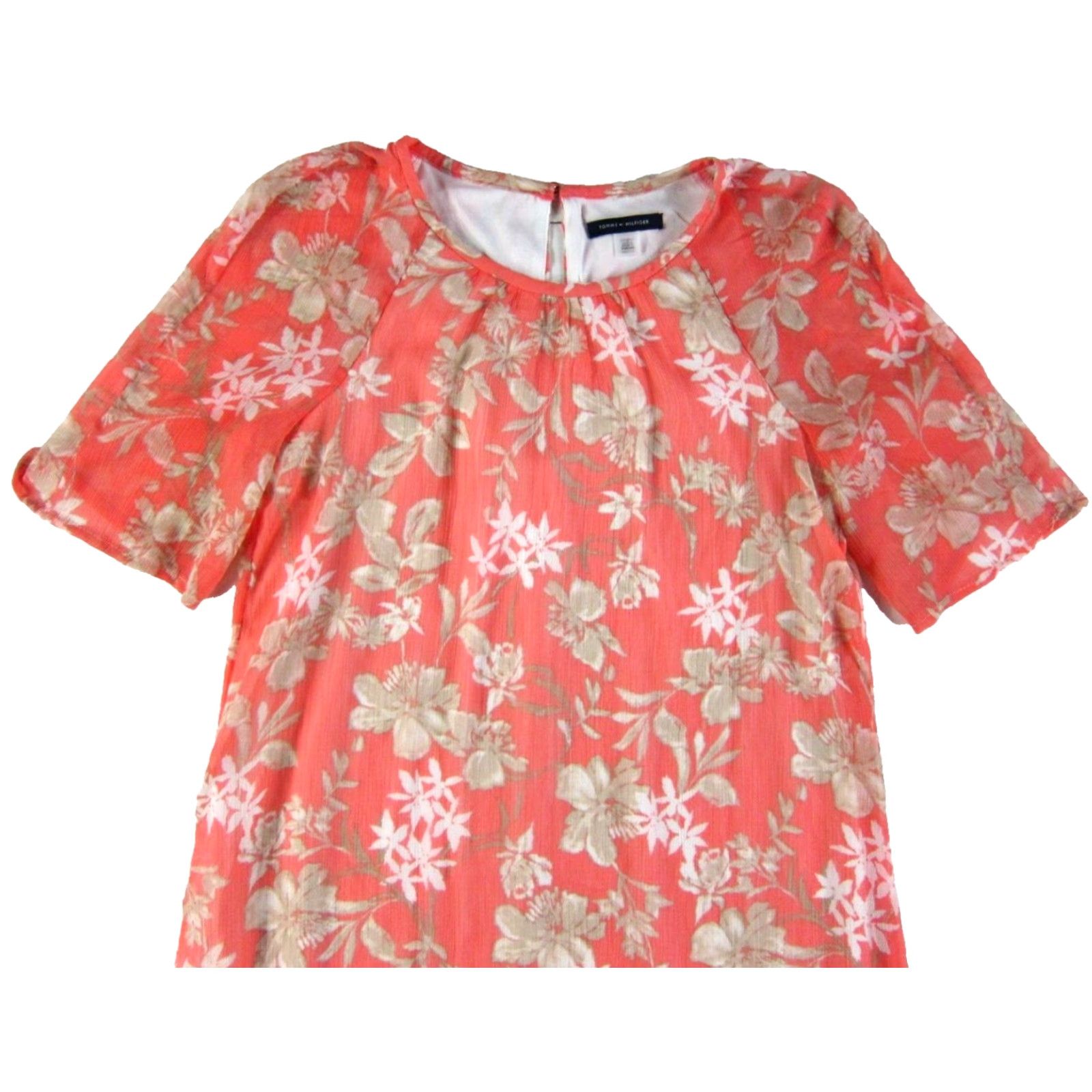 Tommy Hilfiger Tommy Hilfiger Pink White Brown Floral Short Sleeve Tunic Shift Dress Size 2 Size 26" / US 2 / IT 38 - 4 Thumbnail