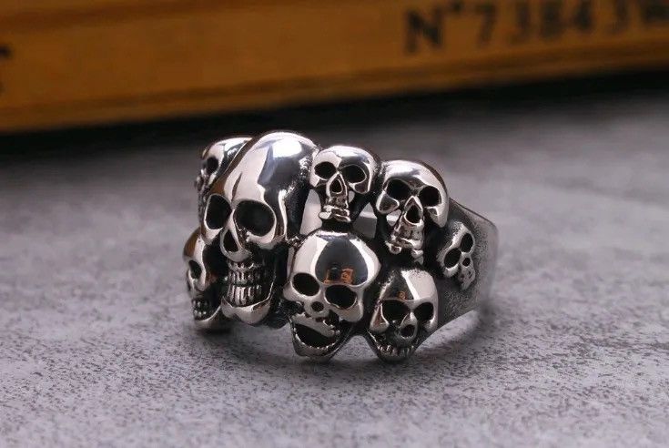 Jewelry × Vintage Multiple Skeleton Skull Man Rings Grunge Rock Ghost Size ONE SIZE - 3 Thumbnail