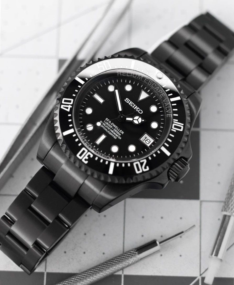Japanese Brand Seiko Mod Sea-Dweller Date Black Oyster Steel Watch NH35 Size ONE SIZE - 3 Thumbnail