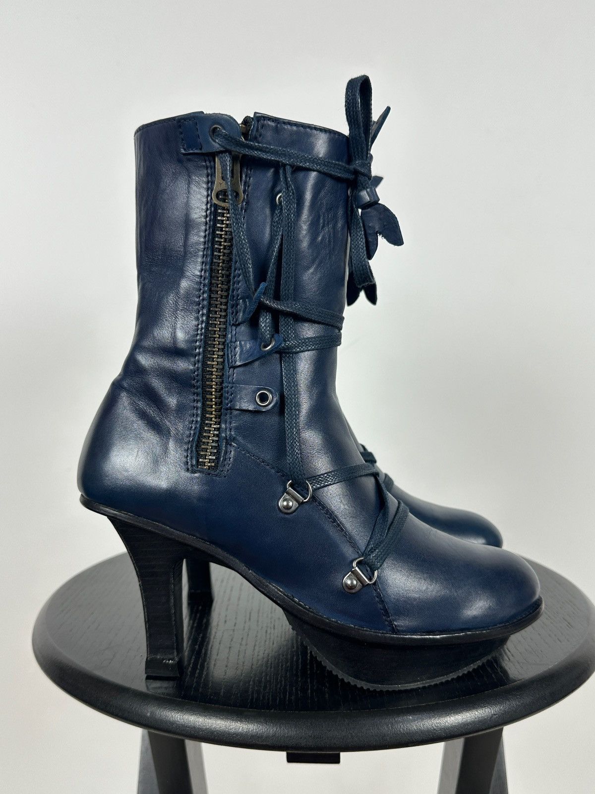 Marithe + Francois Girbaud Marithé + François Girbaud Navy Blue Leather Heeled Boots Size US 6 / IT 36 - 1 Thumbnail