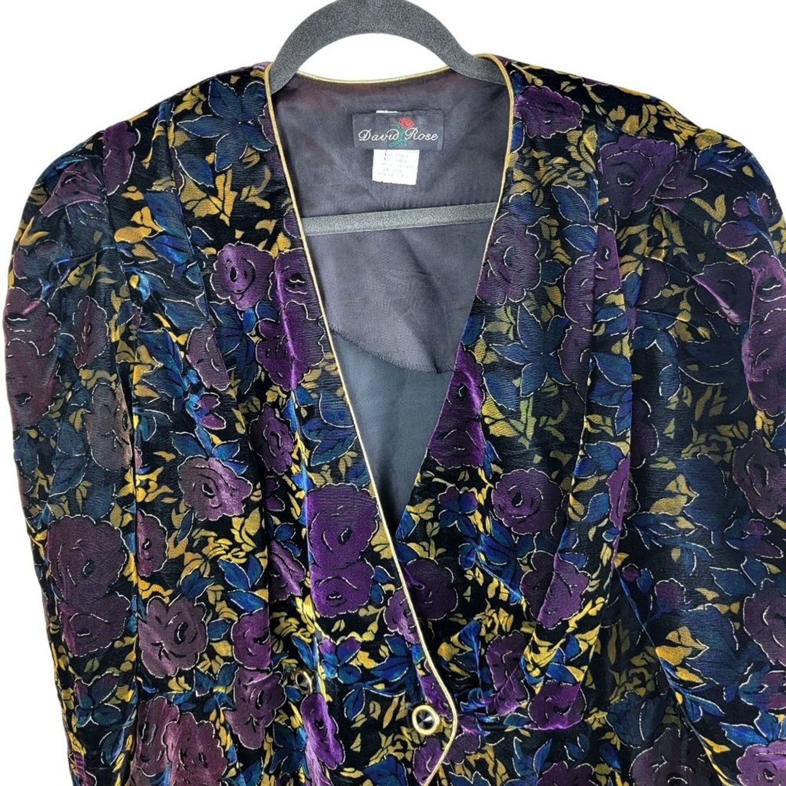 Vintage David Rose Womens Floral Velour Blazer size 16 Black Size XXL / US 16-18 / IT 52-54 - 6 Thumbnail