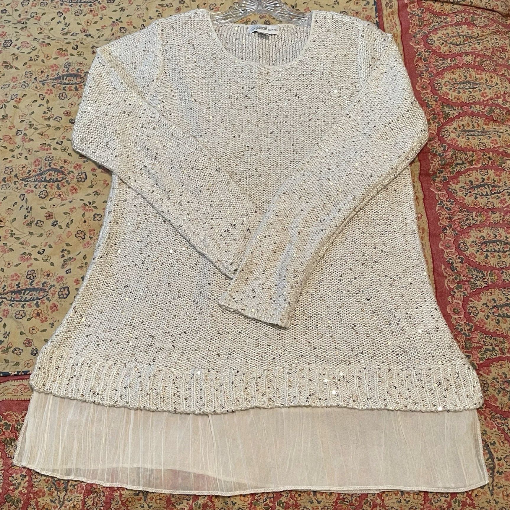 Vintage VINTAGE Jaclyn Smith Collection Sweater Womens Lg White Sequins Sheer Pleated Bottom Knit? Size L / US 10 / IT 46 - 3 Thumbnail