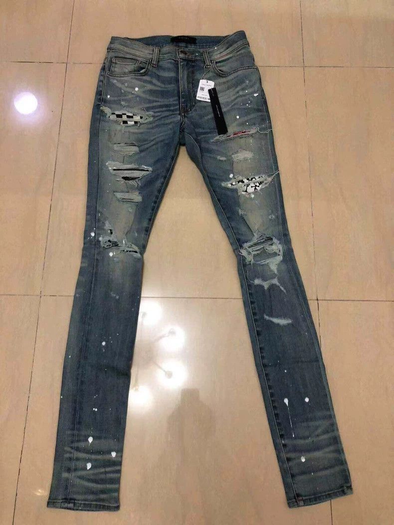 Amiri Amiri checkered grid multi-element patched blue jeans Size US 29 - 1 Thumbnail