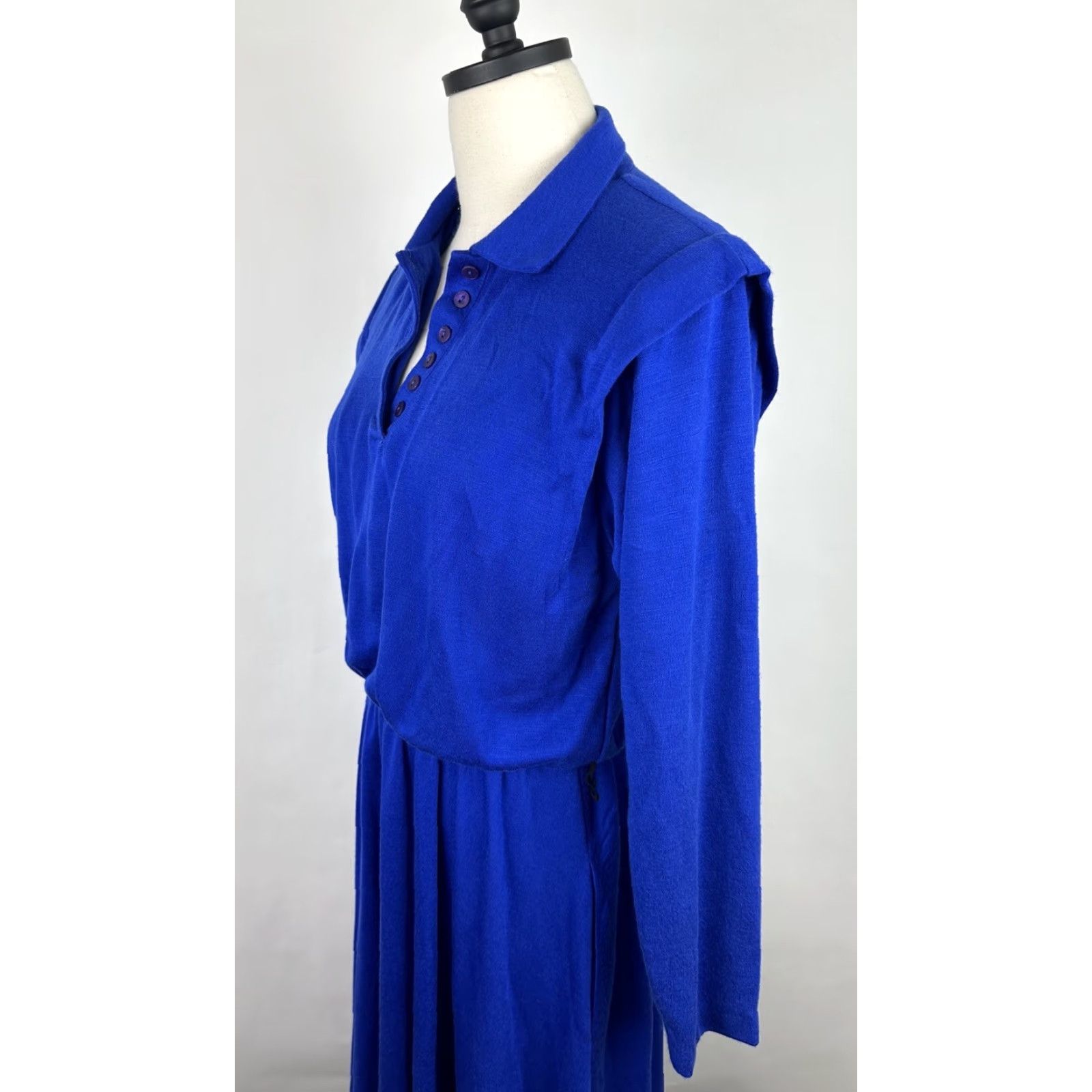 Vintage VINTAGE Walden Classics Shirt Dress Womens M Blue 80s Button Front Pockets Long Sleeve Knit Vintage Size M / US 6-8 / IT 42-44 - 7 Thumbnail