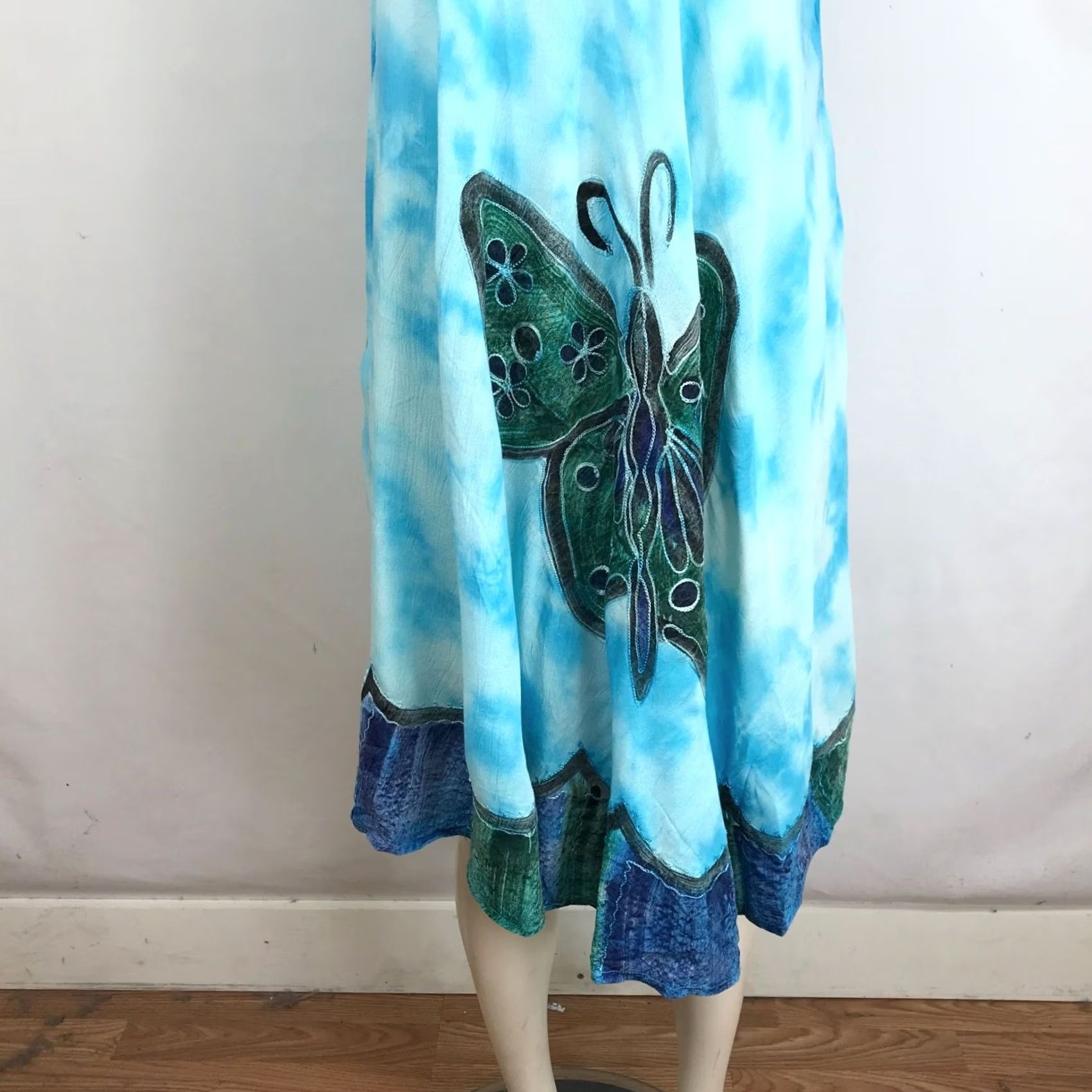 Vintage SAKKAS BUTTERFLY DRESS BLUE ONE SIZE ROUND NECK SLEEVELESS WOMEN'S Size ONE SIZE - 3 Thumbnail