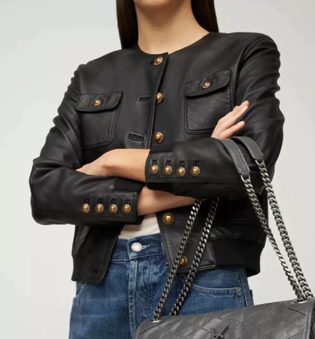 Yves Saint Laurent YSL Vintage Gold Buckle Sheepskin Jacket Size XS / US 0-2 / IT 36-38 - 1 Thumbnail
