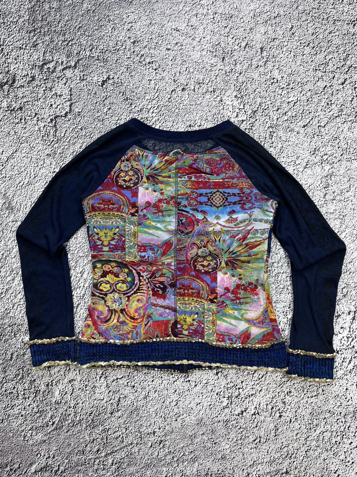 Vintage Vintage Y2K Gaultier vibe mesh knit printed zip up cardigan Size L / US 10 / IT 46 - 1 Thumbnail