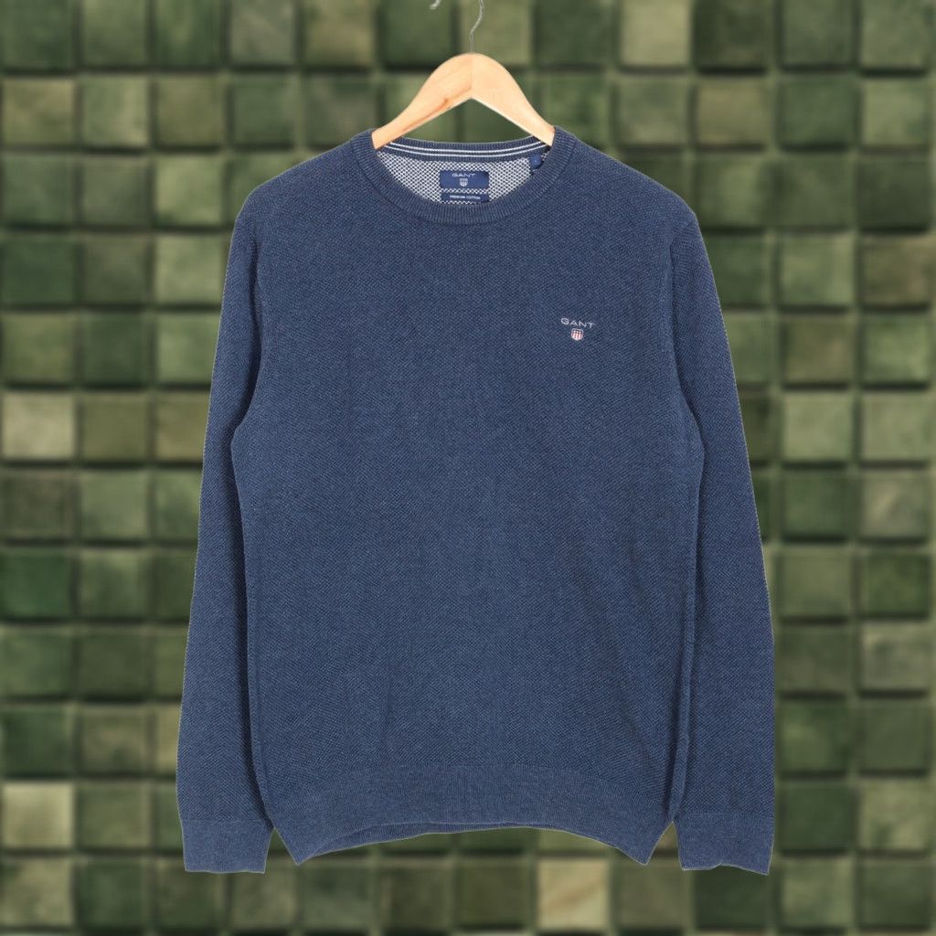 Gant GANT Crew Neck Cotton Jumper Sweater Men L Blue VR3885 Size US L / EU 52-54 / 3 - 1 Thumbnail