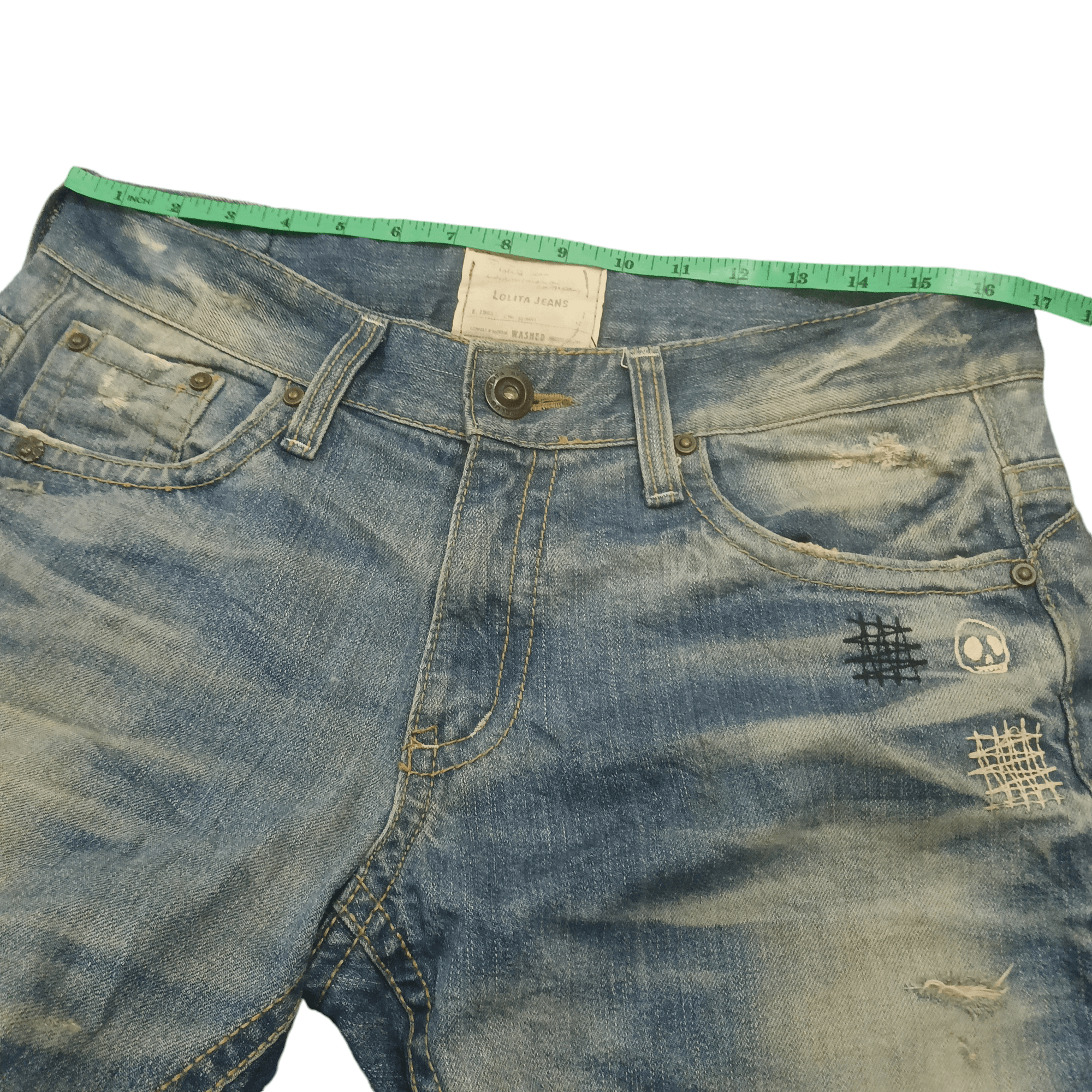 If Six Was Nine Sick Lolita Jeans Skull Distressed Jeans Size US 33 - 24 Thumbnail