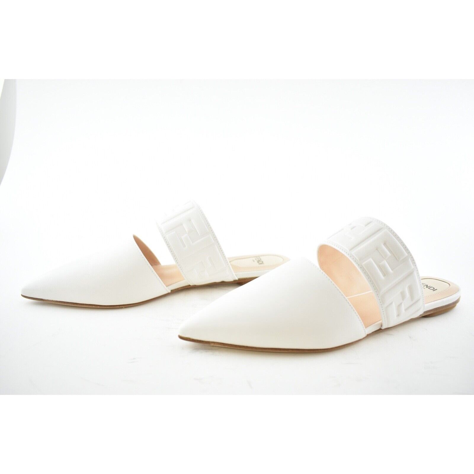 Fendi Fendi Motif FF Logo Snow White Leather Pointed Toe Ballerina Size US 9 / IT 39 - 9 Thumbnail