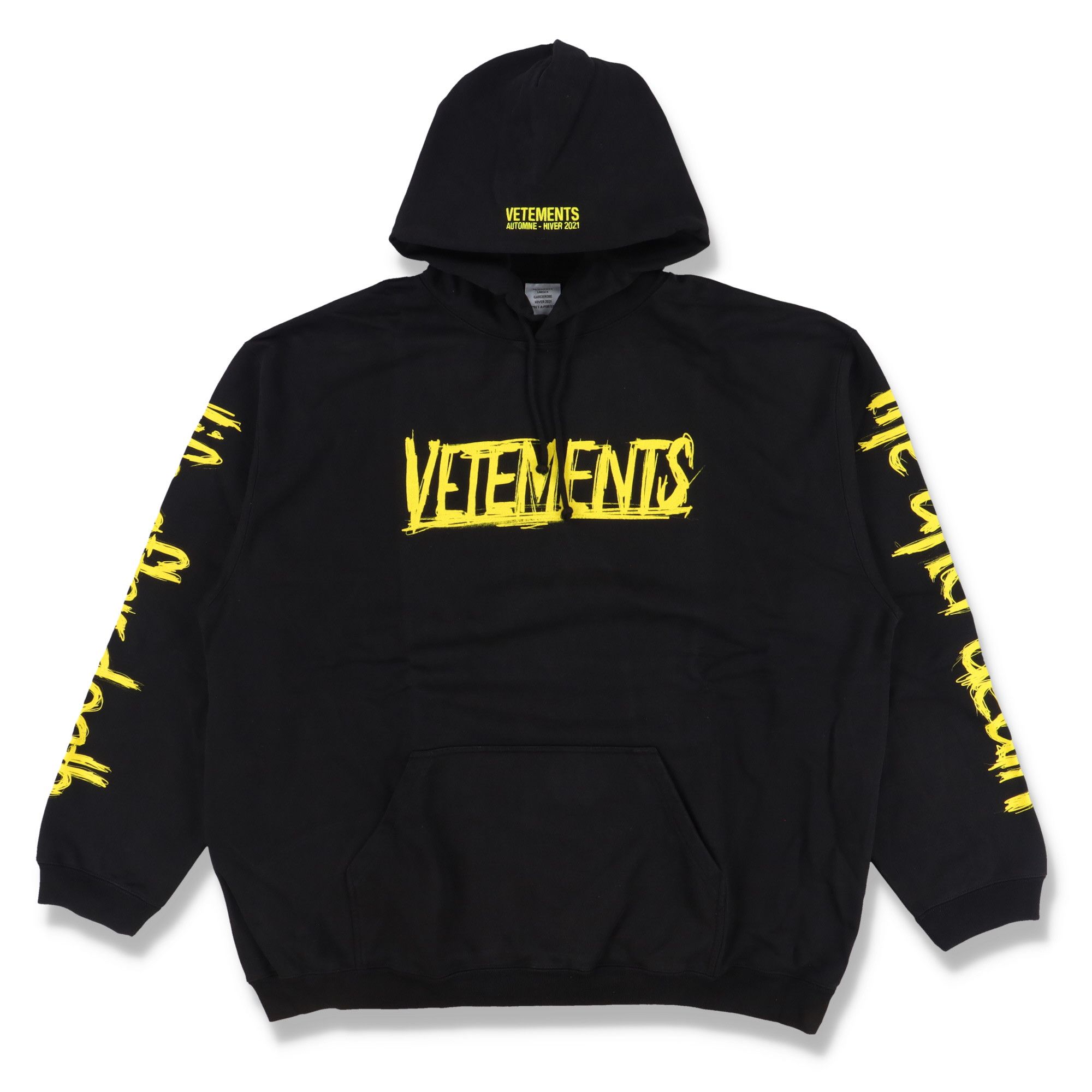 image of Vetements Black And Yellow World Tour Logo Oversized Hoodie, Men's (Size Medium)