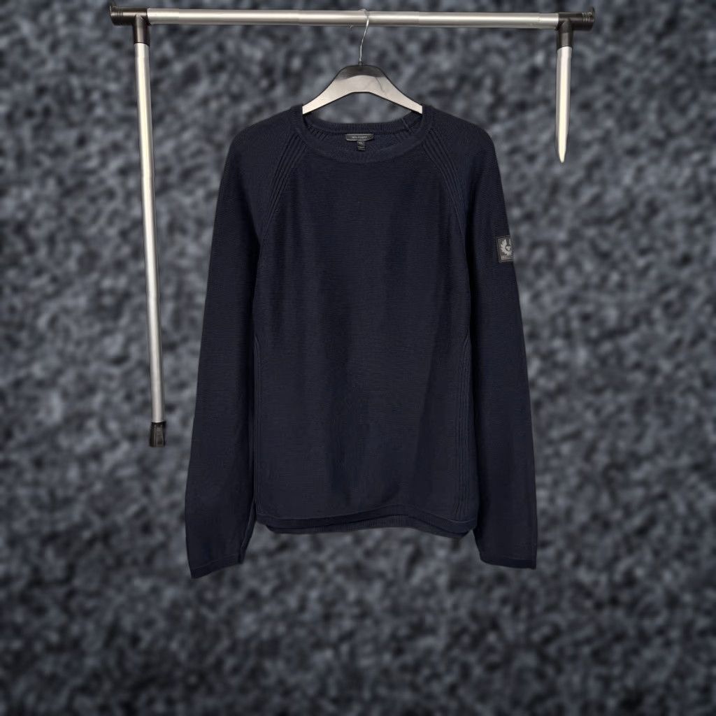 Belstaff Belstaff Mens Crew Neck Knit Sweater XL Blue Cotton Knit Logo Pullover Mens 90s? Size US XL / EU 56 / 4 - 1 Thumbnail