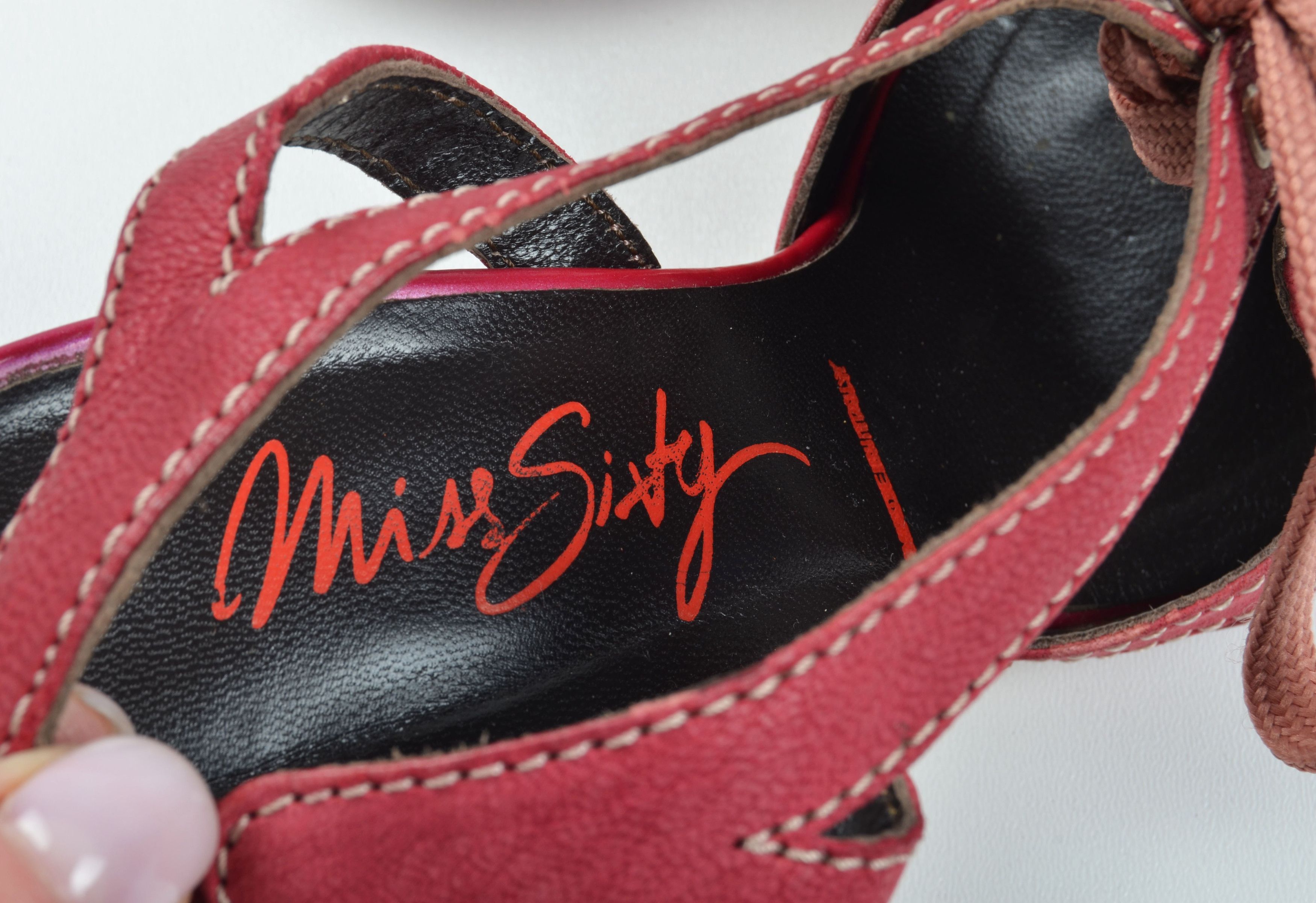 Miss Sixty Vintage Miss Sixty Y2K Pink Leather Lace Up Slingback Heels Size US 7 / IT 37 - 6 Thumbnail