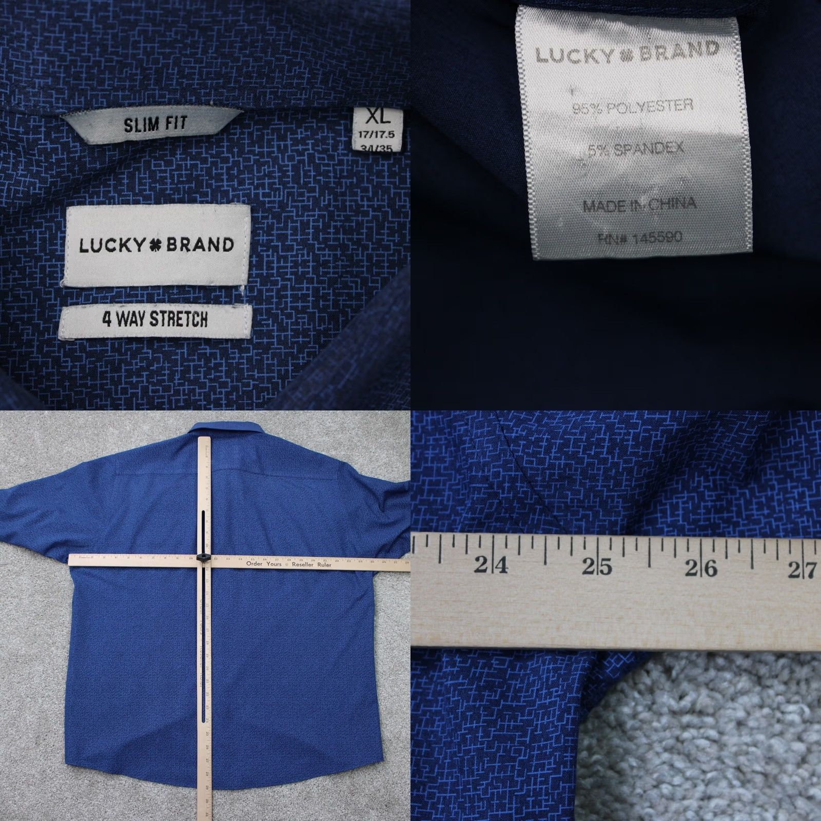 Lucky Brand Lucky Brand Shirt Mens XL Blue Geometric Slim Fit 4 Way Stretch Button-Up Casual Formal Workwear Size US XL / EU 56 / 4 - 8 Thumbnail