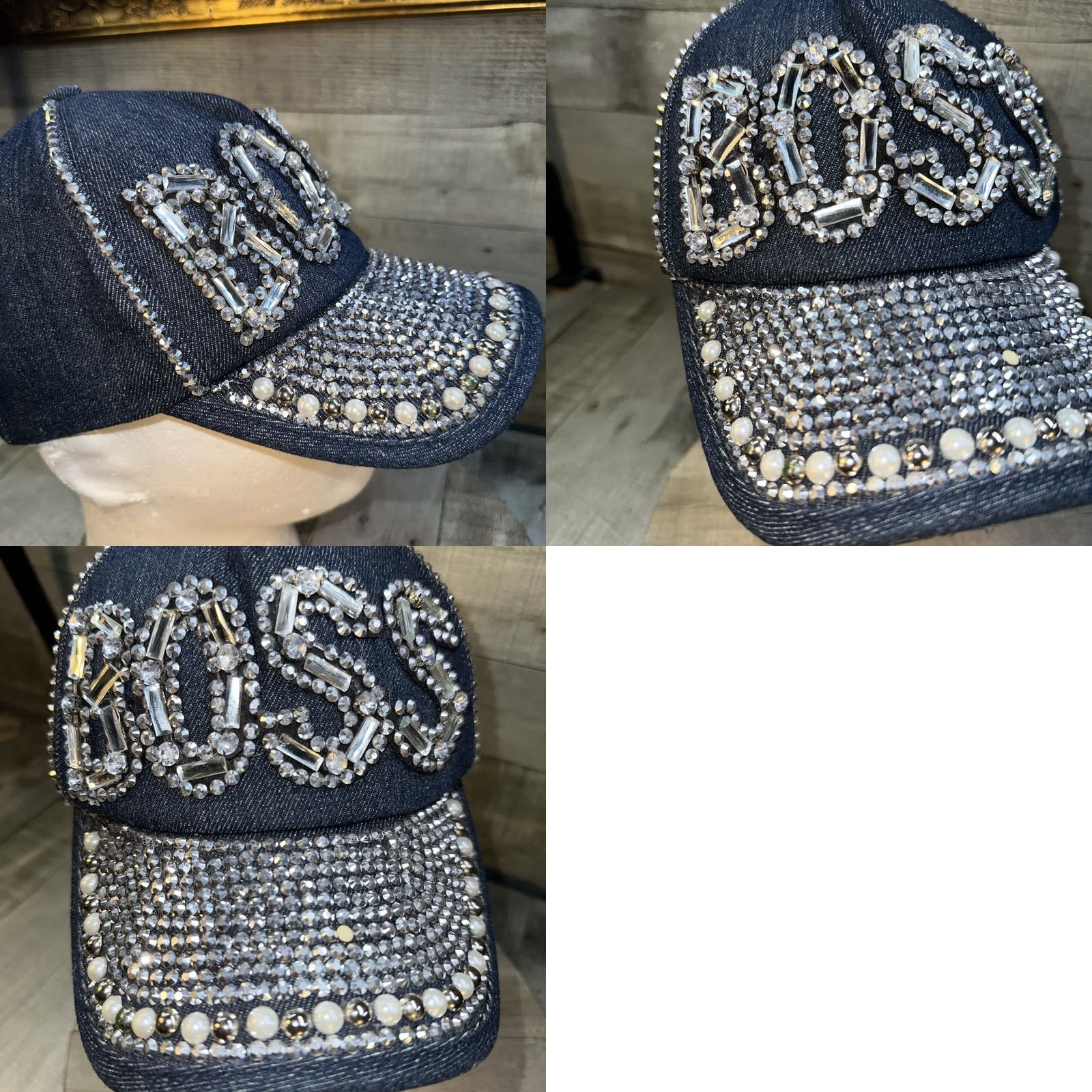 Vintage VINTAGE Boss Rhinestone Bling Hat Denim Jeweled Baseball Cap Adjustable Hana NWT Size ONE SIZE - 8 Thumbnail