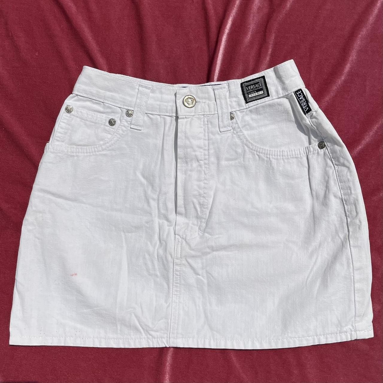 Versace × Versace Jeans Couture × Vintage VERSACE • 90s RARE VINTAGE SUMMER WHITE COTTON DENIM SKIRT Size 24" / US 00 / IT 34 - 1 Thumbnail