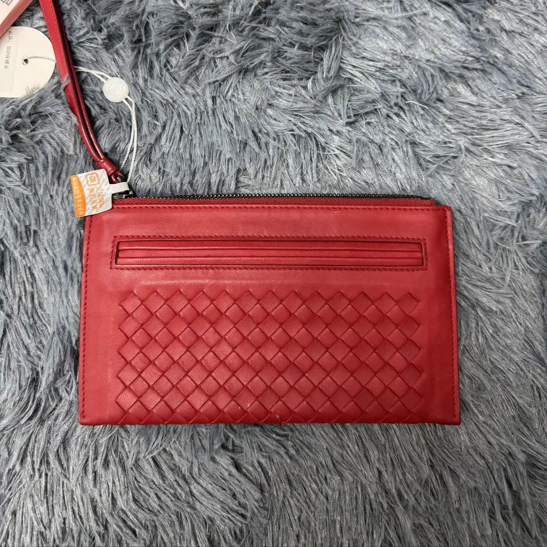 Bottega Veneta Red Cowhide Leather Woven Clutch, Women's