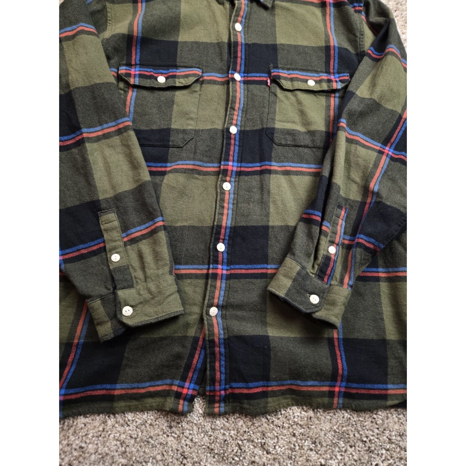 Levi's Levi's Jackson Worker Flannel Shirt XL Green Plaid Long Sleeve Relaxed Fit Mens Button-Up | Cotton Flannel | Vintage: No Size US XL / EU 56 / 4 - 3 Thumbnail