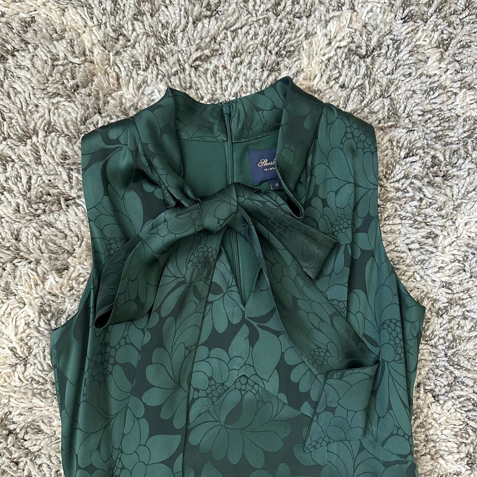 Other Shoshanna Mayburn Floral Satin Green Jacquard Gown Dress 0 Size XS / US 0-2 / IT 36-38 - 2 Thumbnail