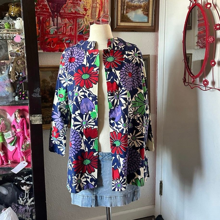 Handmade handmade button up floral jacket red cream purple blue Size M / US 6-8 / IT 42-44 - 1 Thumbnail