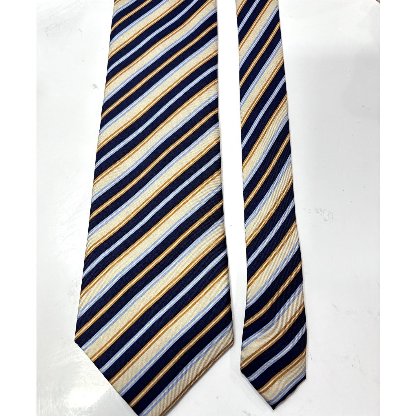 Van Heusen VAN HEUSEN Men's Silk Navy Tan & Cream Stripe Neck Tie Size ONE SIZE - 3 Thumbnail