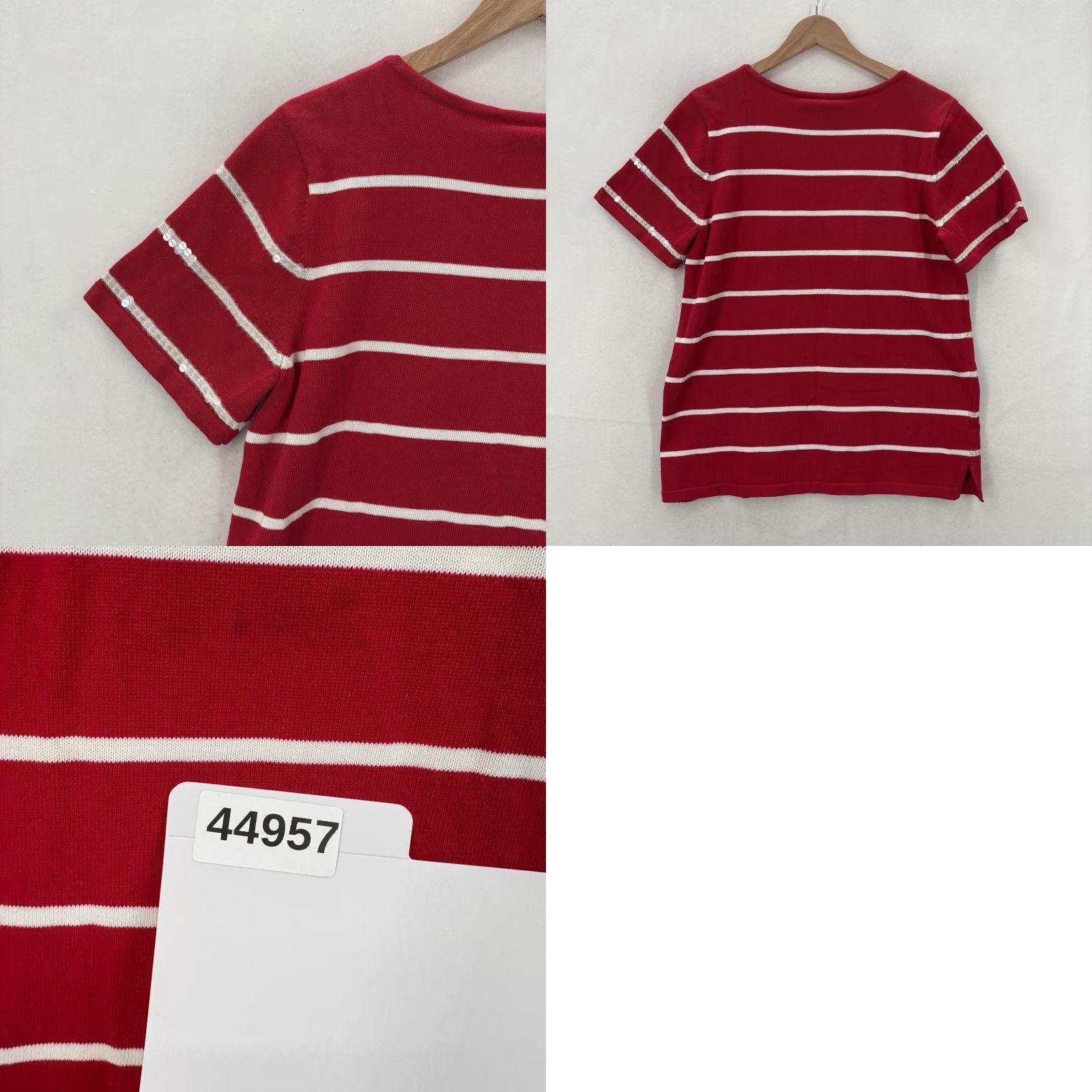 Quacker Factory Quacker Factory Shirt Womens Medium Red Stripe Sequin Short Sleeve Cotton Top Size M / US 6-8 / IT 42-44 - 9 Thumbnail