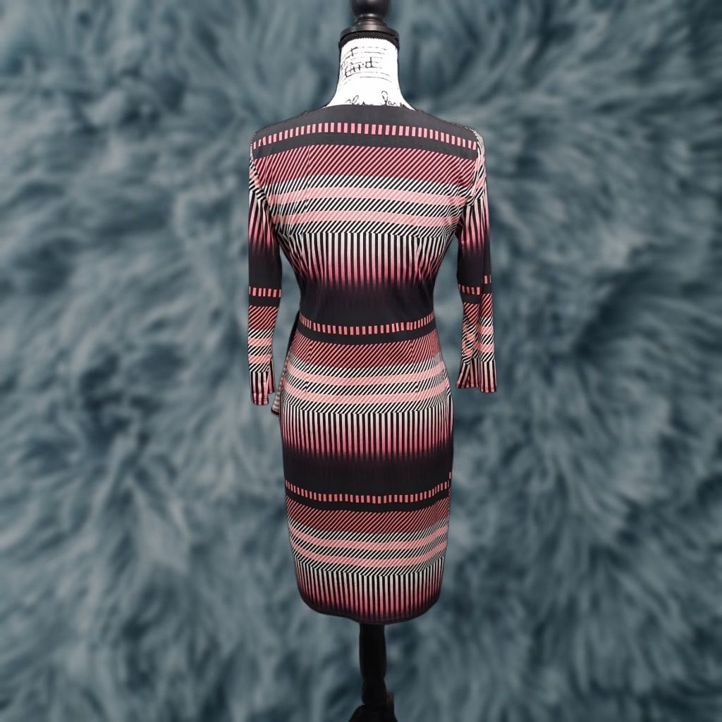 New York & Company Sheath Dress Womens S Coral Multi Striped Faux Wrap  Ruched Midi Short Sleeve V-Neck Polyester Regular Leather? -  homelandexpress.co.uk
