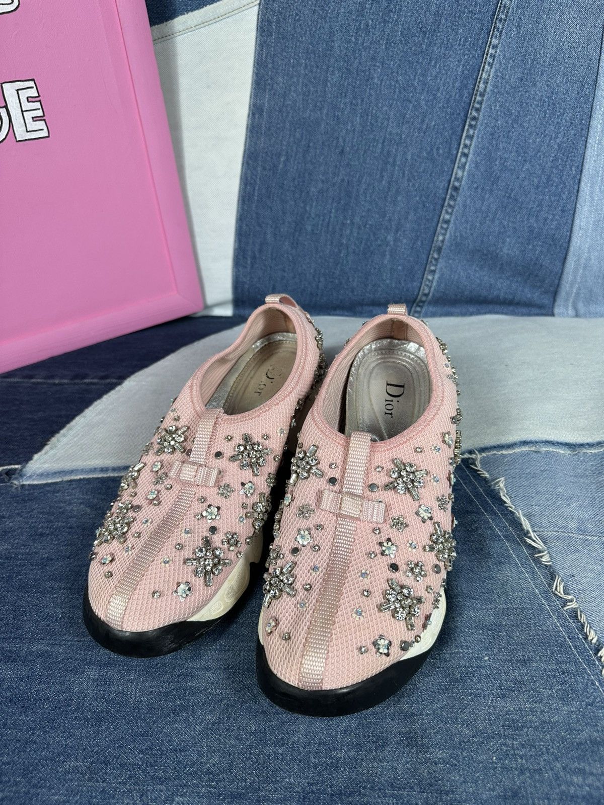 Dior Dior Fusion Pink Bling Mesh Rhinestones Low Sneakers Size US 7 / IT 37 - 6 Thumbnail
