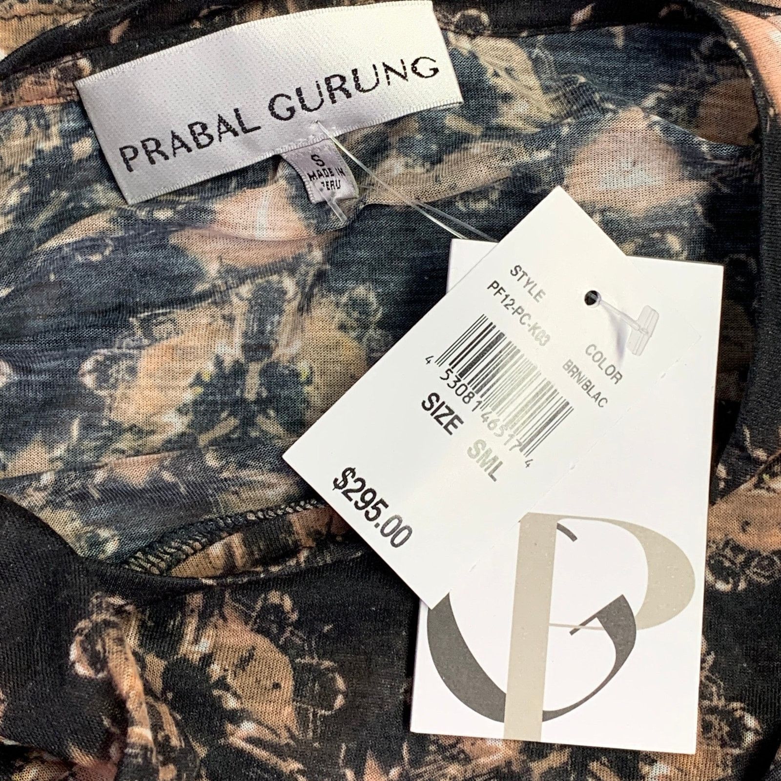 Prabal Gurung Brown Grey Polyester Abstract Floral Long Sleeve Casual Top Size S / US 4 / IT 40 - 5 Thumbnail