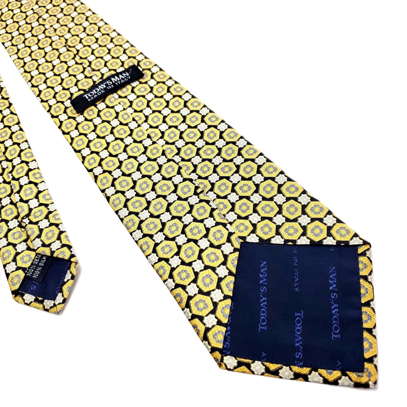 Designer Today's Man Yellow Silk Tie Woven Geometric Size ONE SIZE - 3 Thumbnail