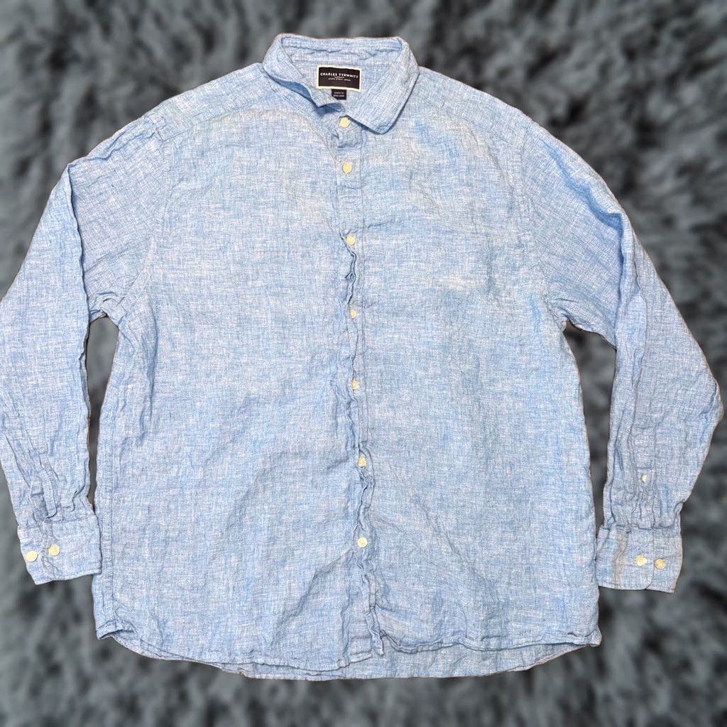 Charles Tyrwhitt Charles Tyrwhitt 100% Linen Shirt Mens XL Classic Fit Long Sleeve Button Blue Size US XL / EU 56 / 4 - 1 Thumbnail
