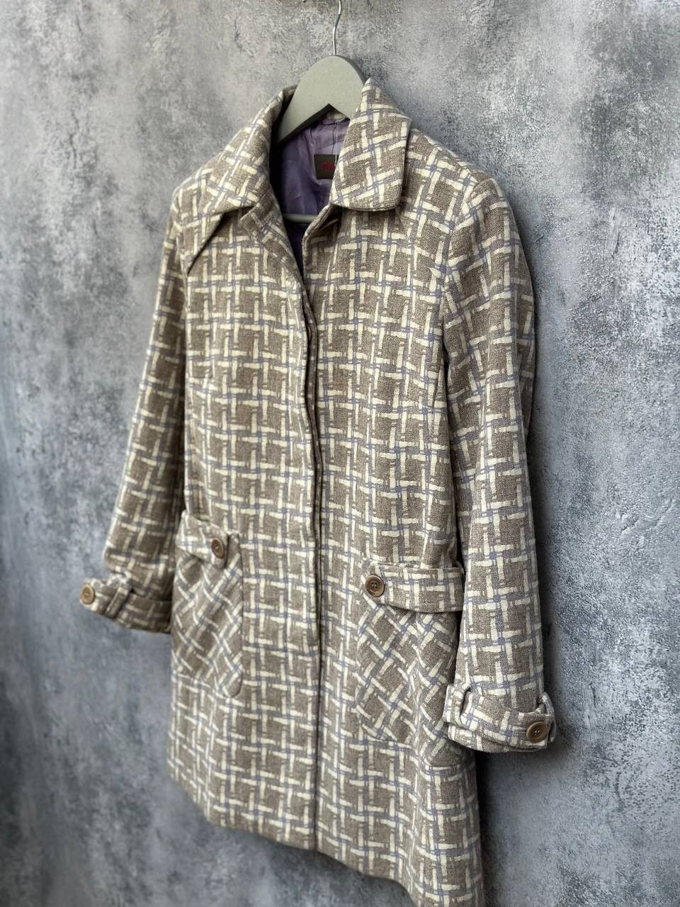Reiss Reiss Coat 100% Wool Beige & White Geometric Lined Size S / US 4 / IT 40 - 2 Thumbnail