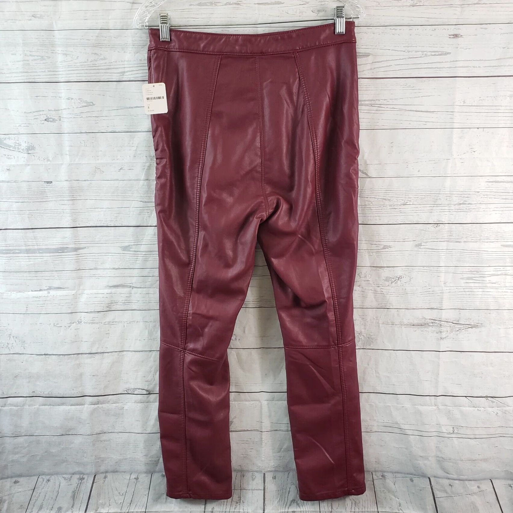 Free People VINTAGE Free People Womens Faux Leather Kaelin Moto Pants Sz 8 Wine High Rise Side Zip Size 30" / US 8 / IT 44 - 4 Thumbnail