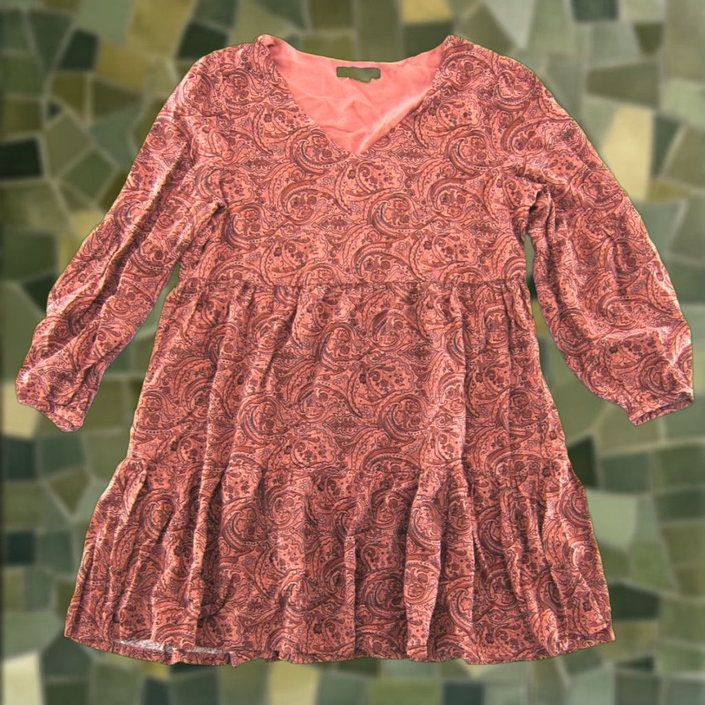 Lucky Brand Lucky Brand Dress Pink Black Paisley Long Sleeve V-Neck Tiered Smock M Womens Size M / US 6-8 / IT 42-44 - 1 Thumbnail