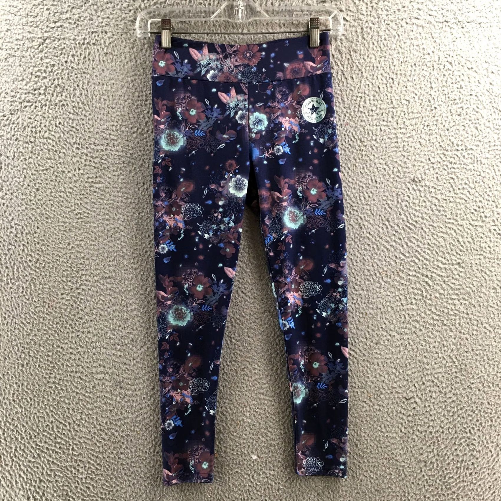 Converse Converse Leggings Womens Medium Navy Floral Print Stretch Athletic Activewear Size 32" / US 10 / IT 46 - 2 Thumbnail