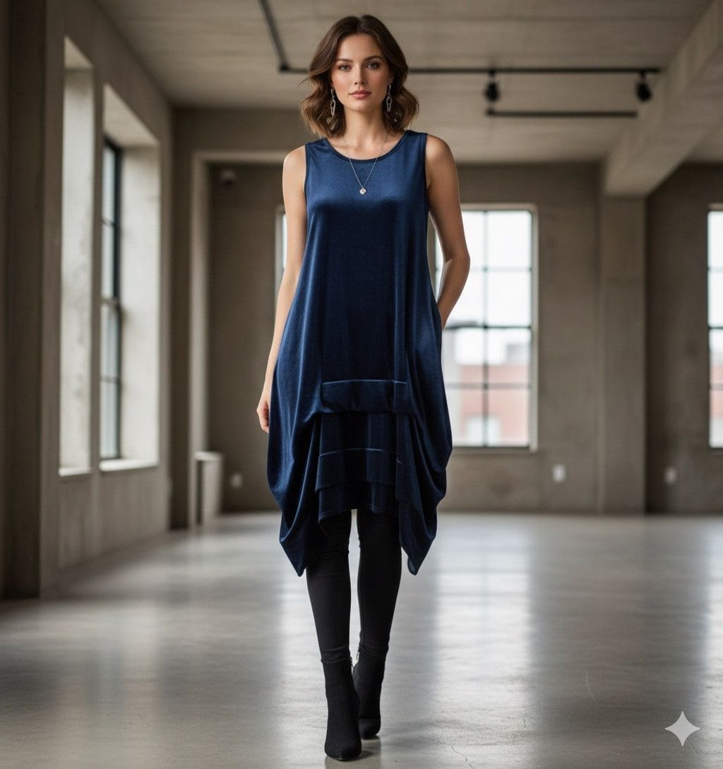 Other NEW Sympli Sleeveless Dream Tuck Dress in Navy Velvet 10 Size L / US 10 / IT 46 - 1 Thumbnail