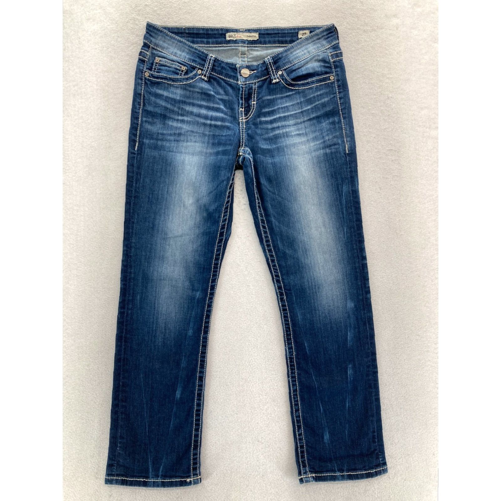Vintage Buckle BKE Sabrina Crop Jeans Women's 27 Dark Blue Stretch Denim Low Rise Grunge Jeans Size 27" / US 4 / IT 40 - 2 Thumbnail