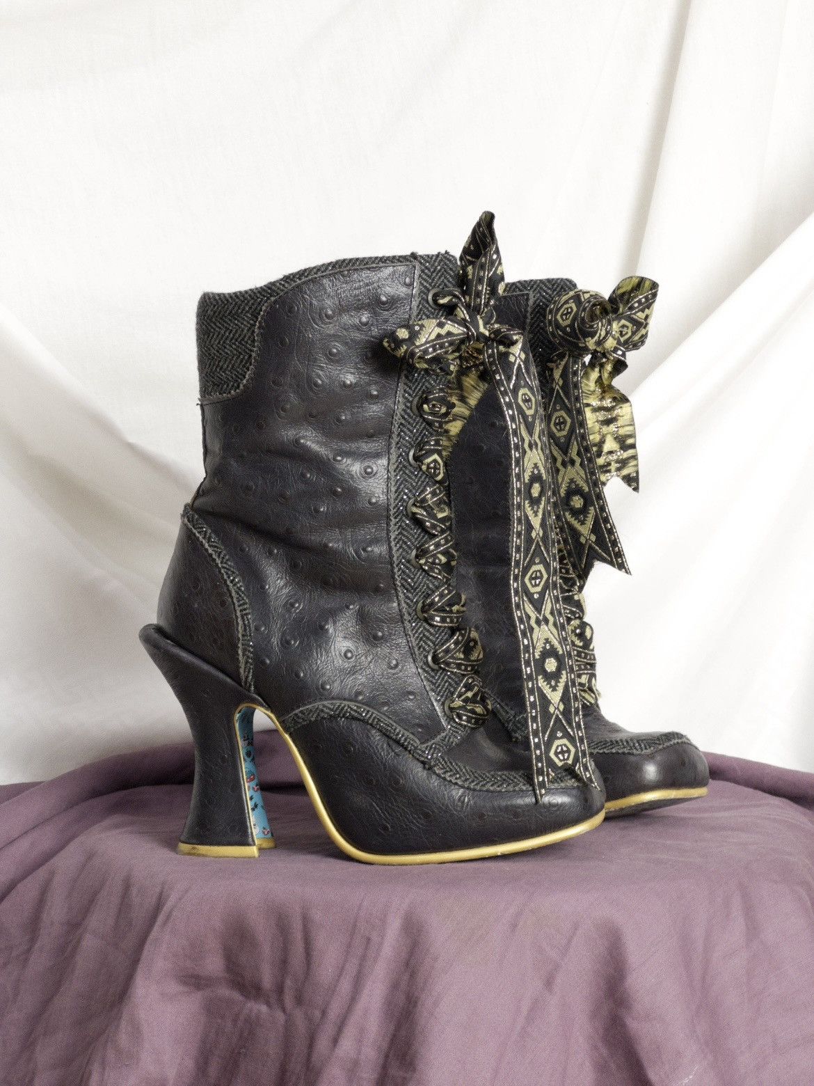 Vintage RARE Irregular Choice Victorian lace-up boots in dark purple Size US 7 / IT 37 - 1 Thumbnail