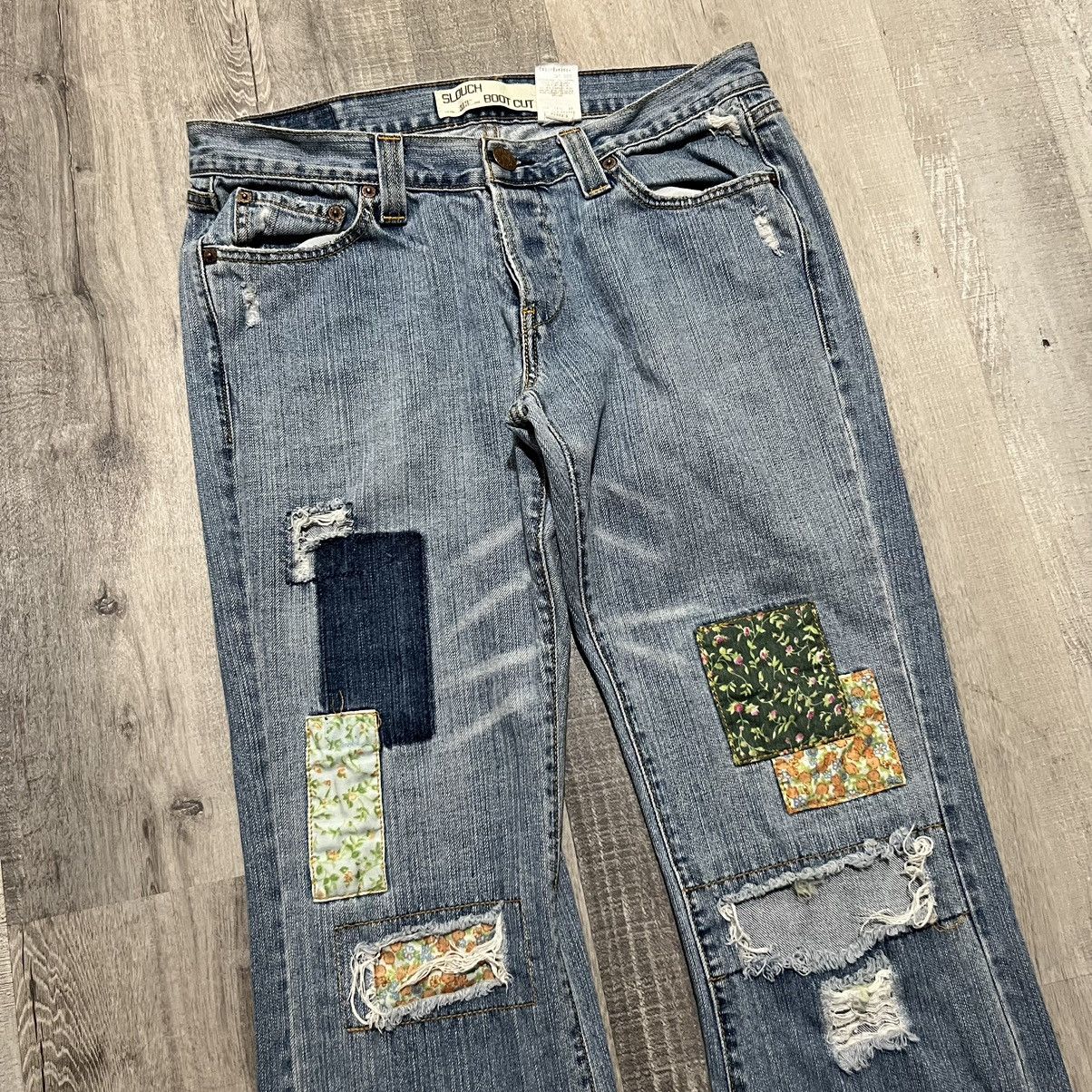 Levi's × Vintage VTG Levis 513 Slouch Bootcut Y2K Hippie Patchwork Jeans 11 Size 34" / US 12 / IT 48 - 3 Thumbnail