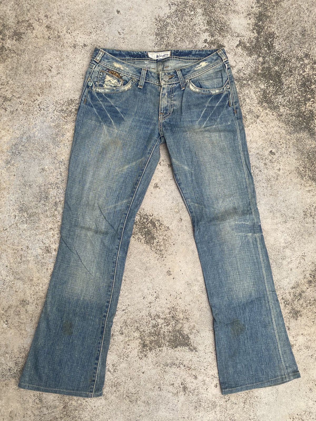 Japanese Brand Flare Jeans Jc Company Distressed Embroidered Skull Bootcut Size US 30 / EU 46 - 3 Thumbnail