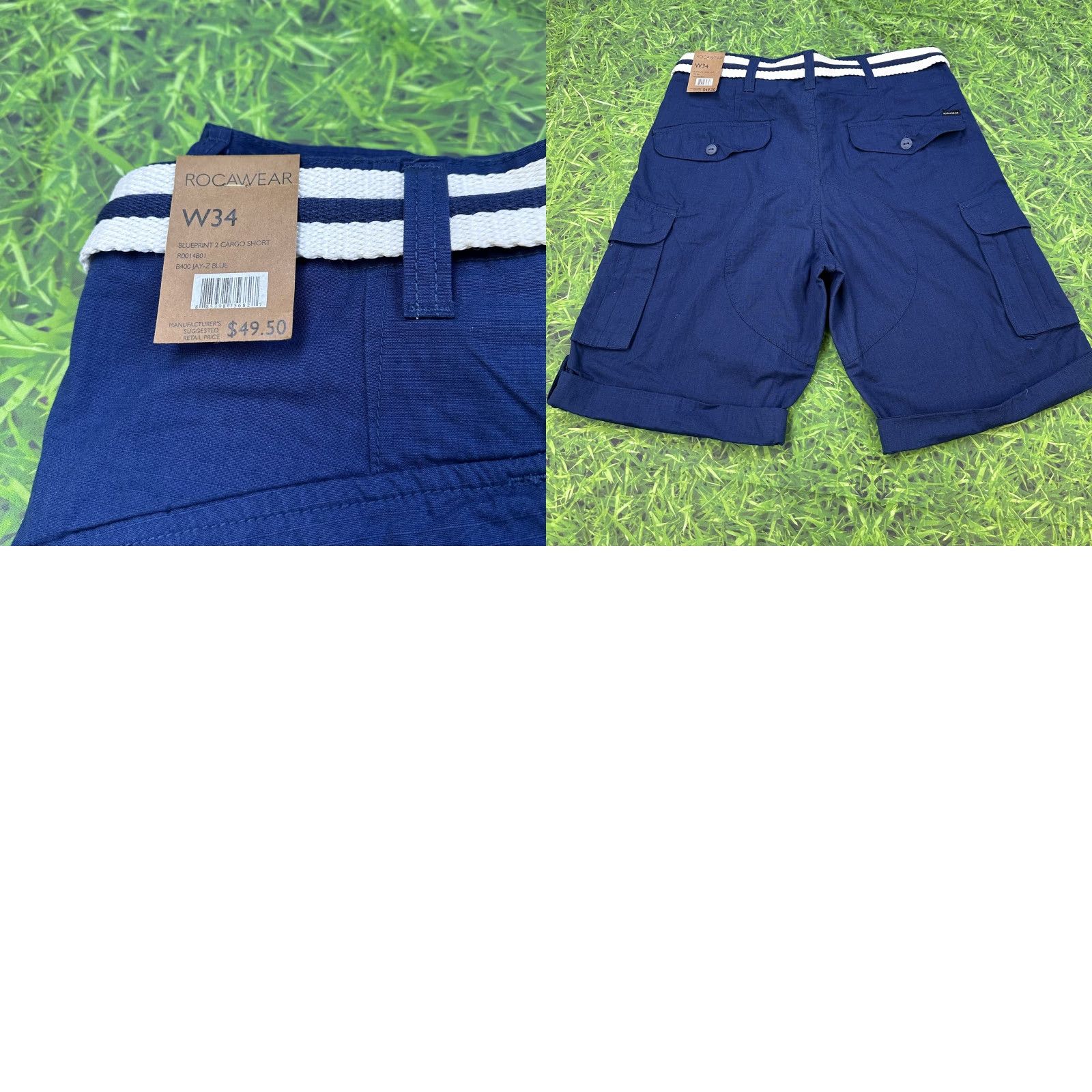 Rocawear Rocawear Jay-Z Blueprint Cargo Shorts Mens W34 Blue Belted Pockets NWT Size US 34 / EU 50 - 9 Thumbnail