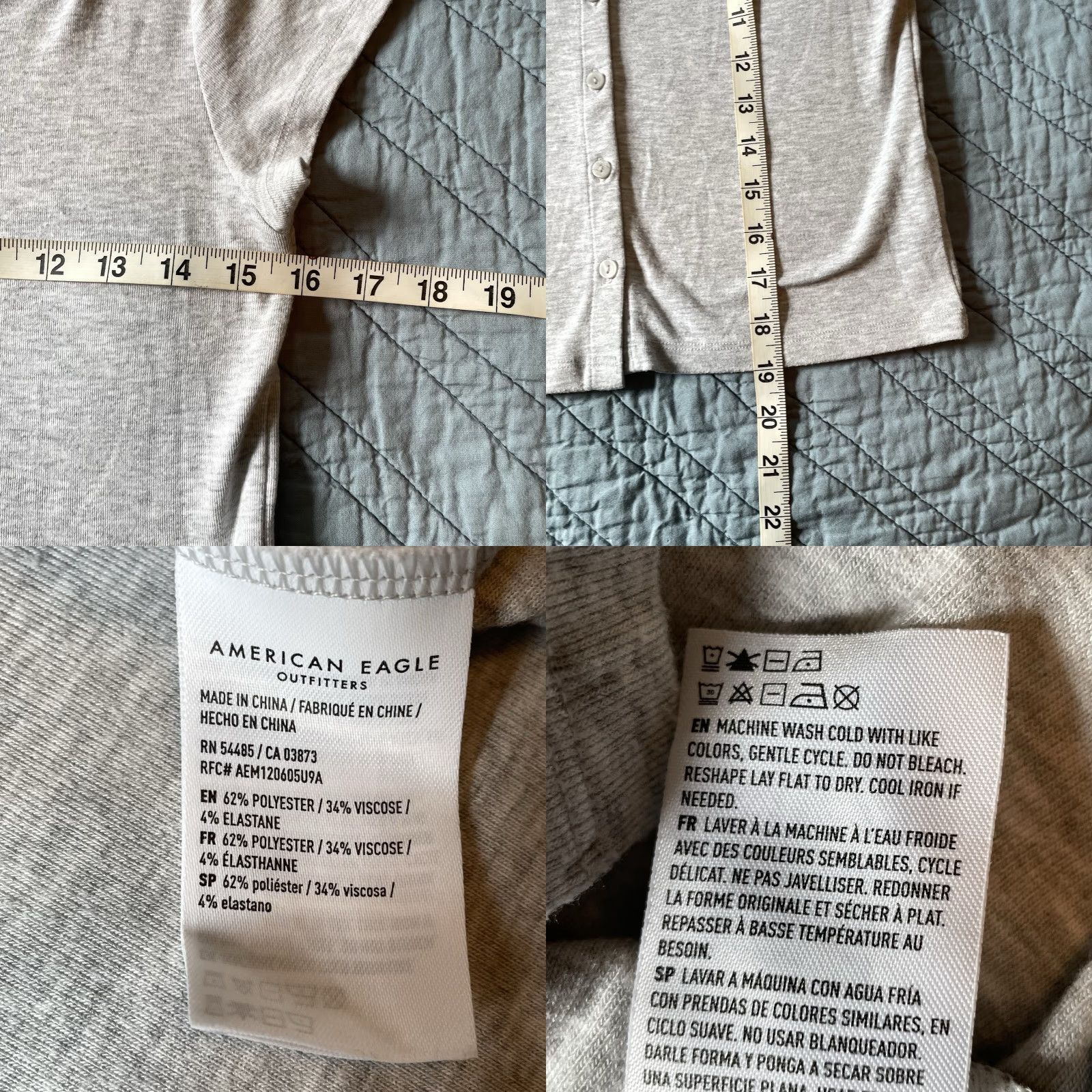 American Eagle Outfitters American Eagle Outfitters Button-Up Shirt Womens Medium Gray Cropped Short Sleeve Collared Size M / US 6-8 / IT 42-44 - 8 Thumbnail