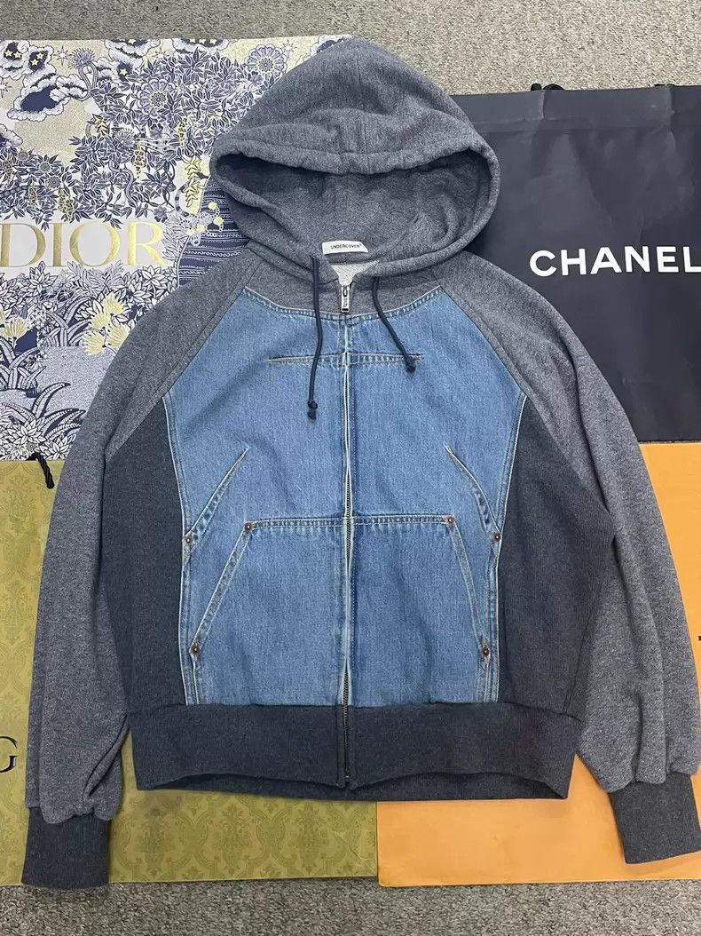 Undercover Undercover Blue Denim Patchwork Grey Zip Hooded Jacket Size US S / EU 44-46 / 1 - 1 Thumbnail