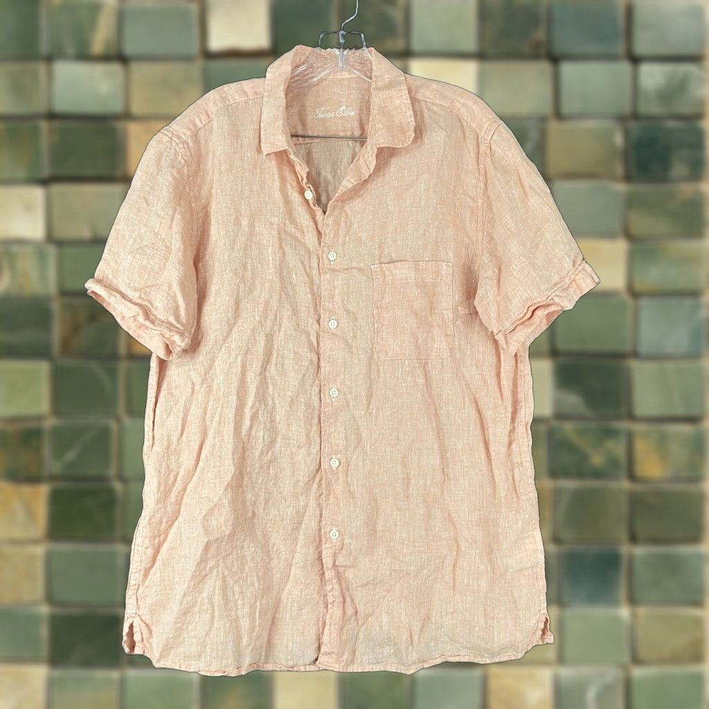 Tasso Elba TASSO ELBA Orange Linen Button-Up Shirt Short Sleeve Adult Large Mens Size US 33 - 1 Thumbnail