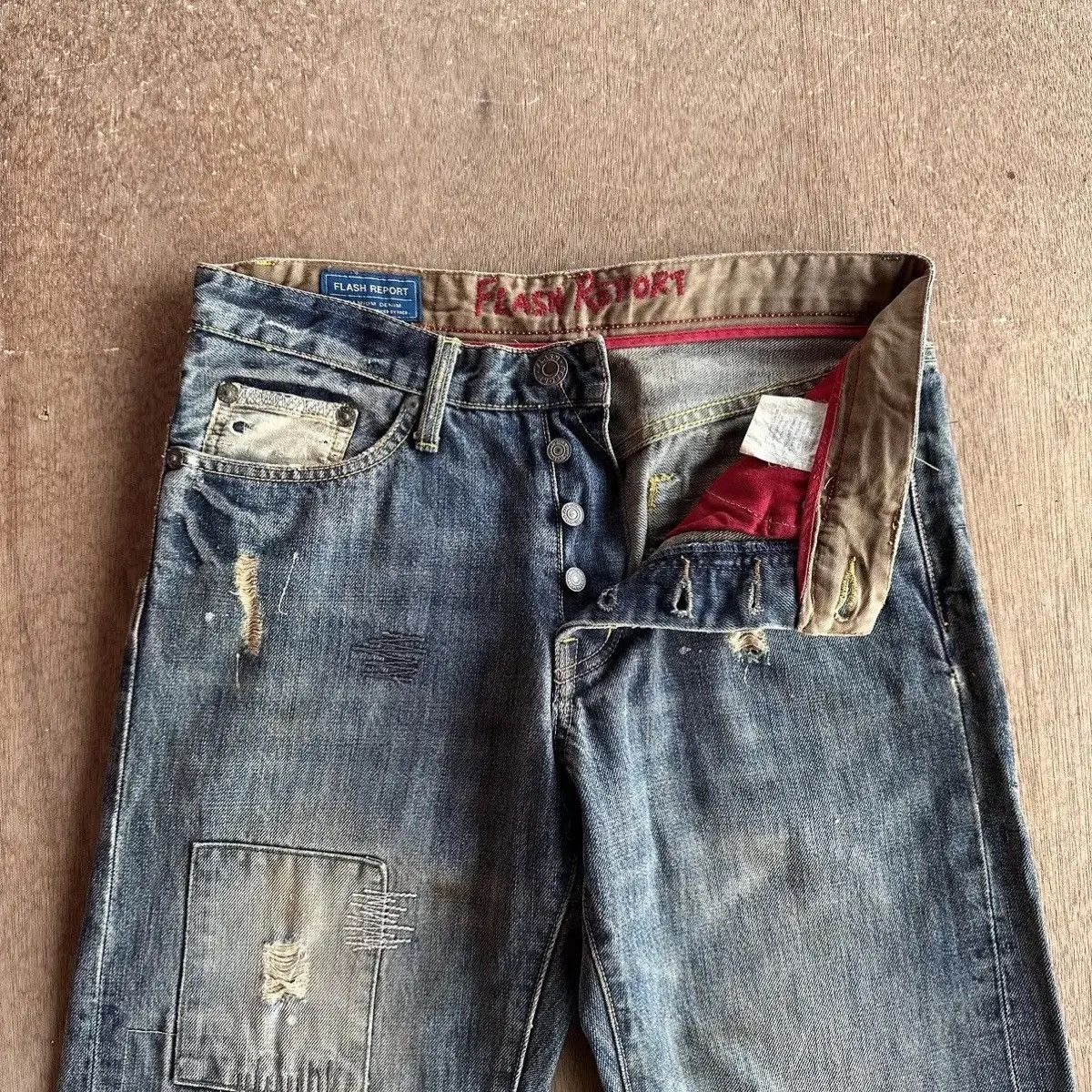 Japanese Brand SUPER SICKS 🔥FLASH REPORT Japan Jean Patchwork Denim Pants Size US 31 - 10 Thumbnail