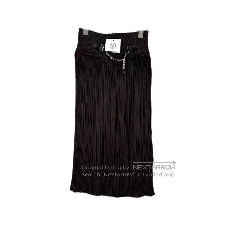 Hermes Hermes Dark brown leather chain pleated skirt Size 25" / US 0 / IT 36 - 1 Thumbnail