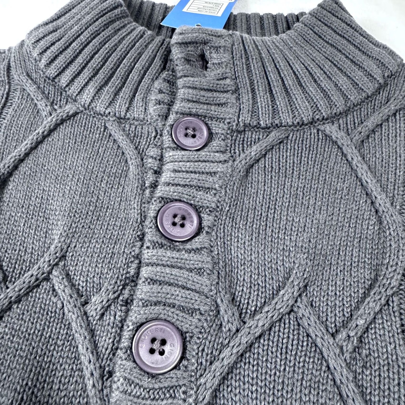 Vintage VINTAGE Gioberti Mens Sweater Knit Cable Mock Neck Three-Button Charcoal Gray L Pullover Shirt Size US L / EU 52-54 / 3 - 3 Thumbnail