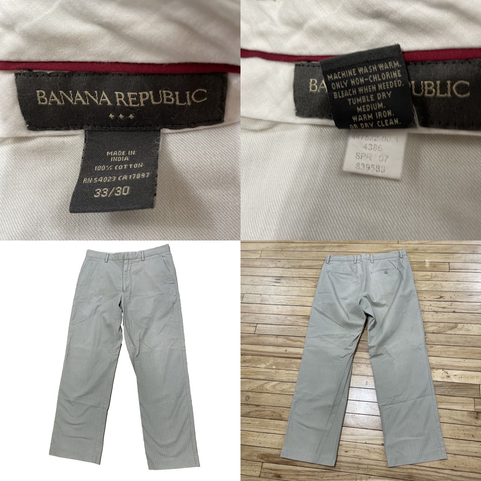 Banana Republic VINTAGE Banana Republic Pants Men 33x30 Flat Front Chino Beiga Khakis Pinstripe Nautical Preppy 2007 MENS Size US 33 - 9 Thumbnail
