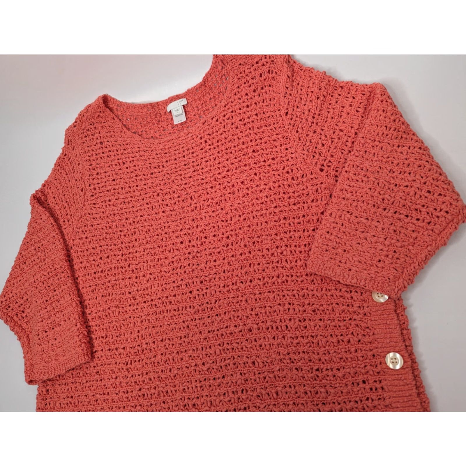 J. Jill J Jill Chunky-Knit Sweater 3/4 Sleeve Tunic XL Pink Coral Boho Bohemian Casual Shirt Womens Size XL / US 12-14 / IT 48-50 - 2 Thumbnail